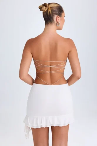 Misa Ruffle-Trim Cut-Out Bandeau Miniklänning i vitt