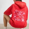 Mjuk bomullsjersey-hoodie i rött