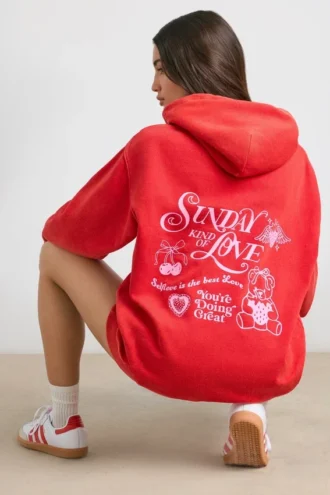 Mjuk bomullsjersey-hoodie i rött