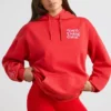 Mjuk bomullsjersey-hoodie i rött