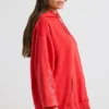 Mjuk bomullsjersey-hoodie i rött