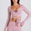 Mjuk jersey-crop-top med omlott i mauve