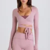 Mjuk jersey-crop-top med omlott i mauve