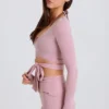 Mjuk jersey-crop-top med omlott i mauve