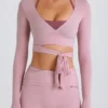 Mjuk jersey-crop-top med omlott i mauve