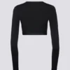 Mjuk jersey-crop-top med omlott i svart