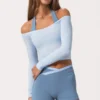 Mjuk jersey-top med bar axel i Powder Blue