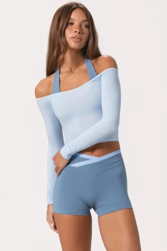 Mjuk jersey-top med bar axel i Powder Blue