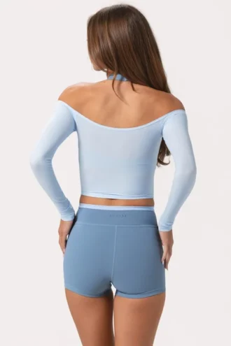 Mjuk jersey-top med bar axel i Powder Blue