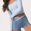 Mjuk jersey-top med bar axel i Powder Blue