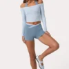 Mjuk jersey-top med bar axel i Powder Blue