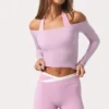 Mjuk jersey-top med bar axel i Sweet Pink