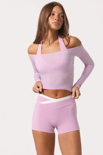 Mjuk jersey-top med bar axel i Sweet Pink