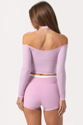 Mjuk jersey-top med bar axel i Sweet Pink