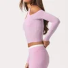 Mjuk jersey-top med bar axel i Sweet Pink