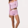 Mjuk jersey-top med bar axel i Sweet Pink