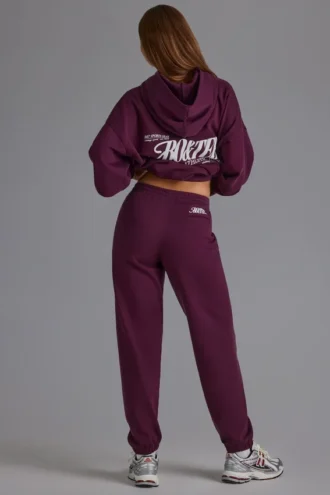 Mjuka joggingbyxor i bomullsjersey med avslappnad midja i färgen Grape