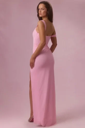 Naelle Mesh Draped Corset Gown i Candyfloss Pink