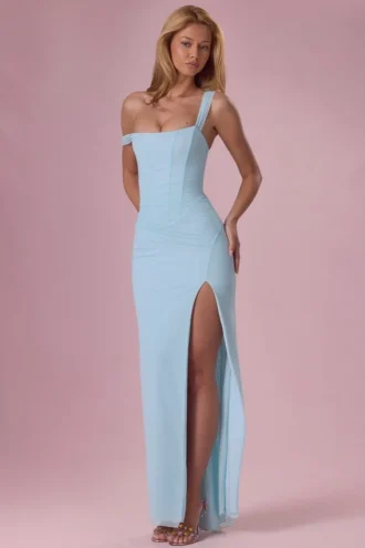 Naelle Mesh Draped Corset Gown i ljus aqua