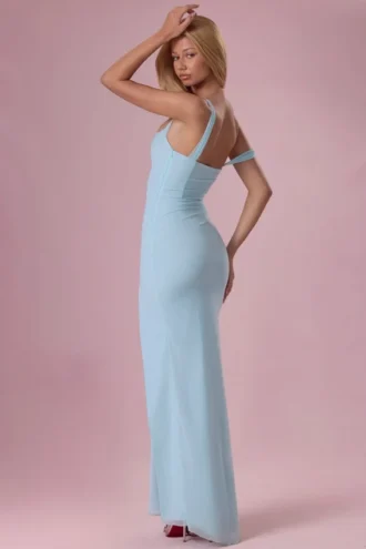 Naelle Mesh Draped Corset Gown i ljus aqua