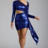 Nasira Cut Out Metallic Jersey Miniklänning i Electric Blue