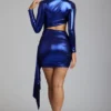 Nasira Cut Out Metallic Jersey Miniklänning i Electric Blue