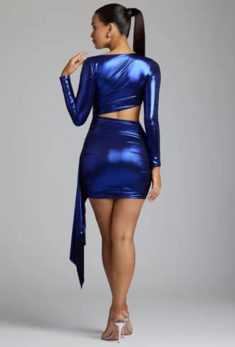 Nasira Cut Out Metallic Jersey Miniklänning i Electric Blue