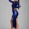 Nasira Cut Out Metallic Jersey Miniklänning i Electric Blue