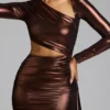 Nasira Cut Out Metallic Jersey Miniklänning i kopparbrons