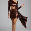 Nasira Cut Out Metallic Jersey Miniklänning i kopparbrons