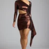 Nasira Cut Out Metallic Jersey Miniklänning i kopparbrons