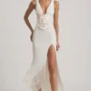Nathalia Embellished Plunge Ruffled Corset Maxiklänning i elfenben