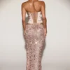 Nevara Embellished Mid-Rise Thigh-Split Maxi Kjol i roséguld