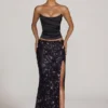 Nevara Embellished Mid-Rise Thigh-Split Maxi Kjol i svartlila