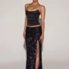 Nevara Embellished Mid-Rise Thigh-Split Maxi Kjol i svartlila