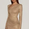 Nevina Asymmetrisk bodycon-miniklänning med dekorationer i guld
