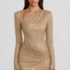 Nevina Asymmetrisk bodycon-miniklänning med dekorationer i guld