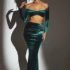 Nixie Velvet Mid-Rise Maxi Kjol i smaragdgrönt