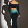 Nixie Velvet Mid-Rise Maxi Kjol i smaragdgrönt