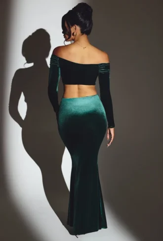 Nixie Velvet Mid-Rise Maxi Kjol i smaragdgrönt