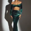 Nixie Velvet Mid-Rise Maxi Kjol i smaragdgrönt