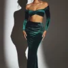 Nixie Velvet Mid-Rise Maxi Kjol i smaragdgrönt