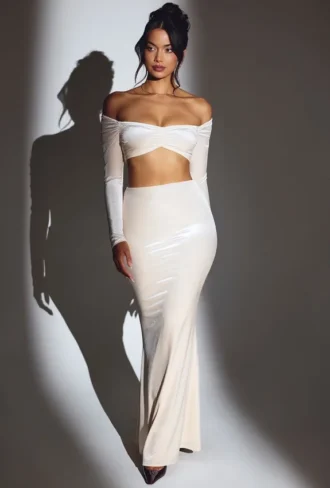 Nixie Velvet Mid-Rise Maxi Kjolar i Ivory
