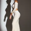 Adele Velvet Off-Shoulder Ruched Crop Top i ivory
