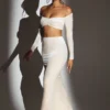 Nixie Velvet Mid-Rise Maxi Kjolar i Ivory