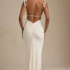 Noelia texturerad jersey-maxiklänning med bar rygg i elfenben