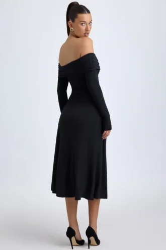 Noelle Modal Off-Shoulder Ruched Midaxi-klänning i svart