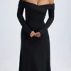 Noelle Modal Off-Shoulder Ruched Midaxi-klänning i svart