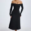 Noelle Modal Off-Shoulder Ruched Midaxi-klänning i svart