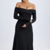 Noelle Modal Off-Shoulder Ruched Midaxi-klänning i svart
